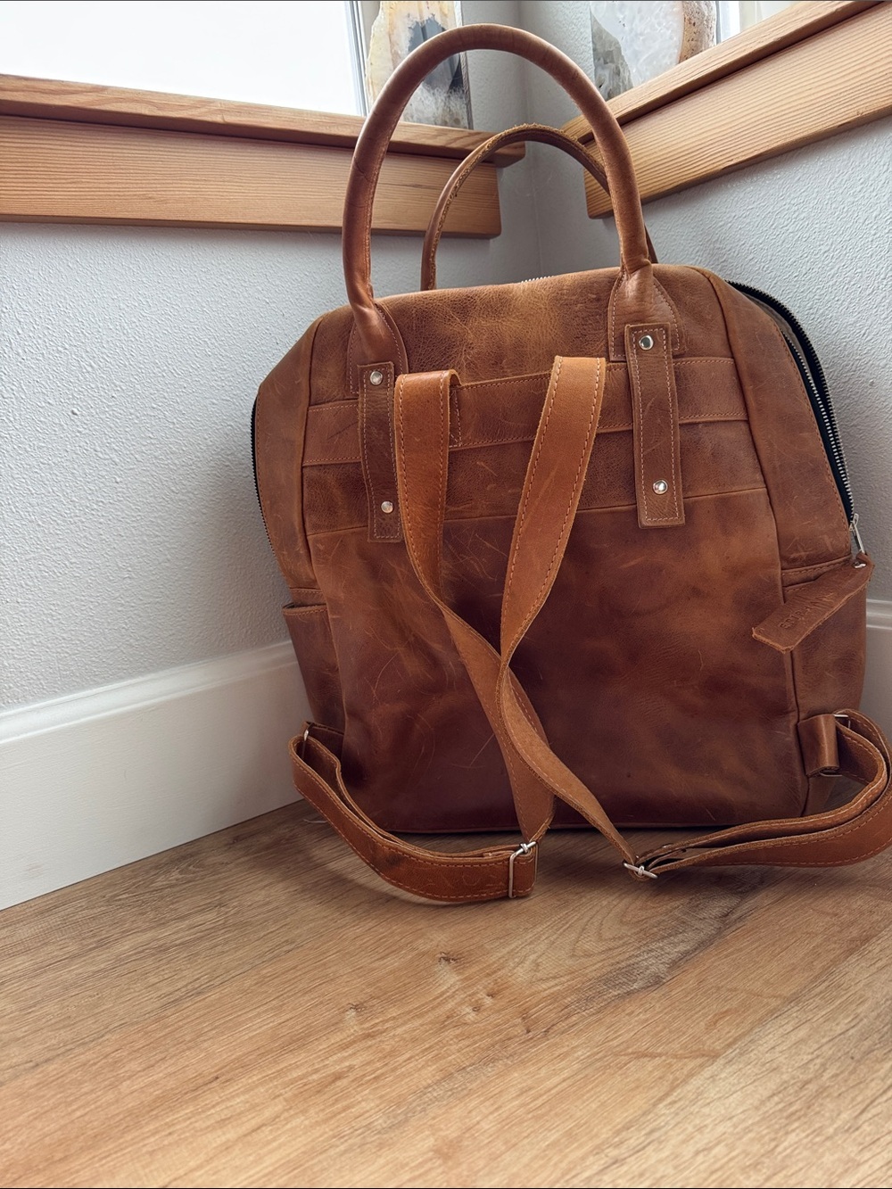 Epiphanie Leather & Orange Patterned Backpack. Camera bag. - Picture 7 of 7